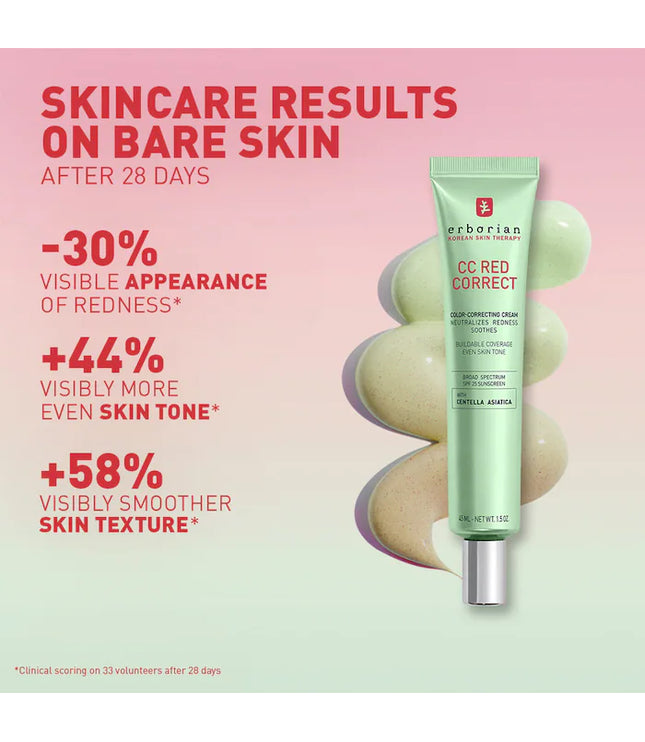 Erborian CC Red Correct Green Color-Corrector SPF 25 to Cover Redness, with Korean Centella Asiatica Extract