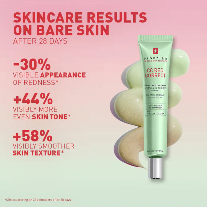 Erborian CC Red Correct Green Color-Corrector SPF 25 to Cover Redness, with Korean Centella Asiatica Extract