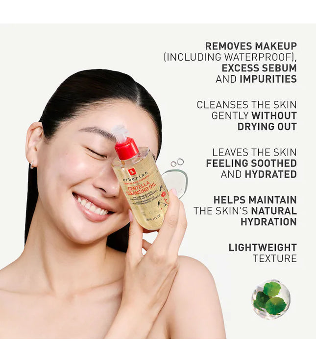 Erborian Centella Cleansing Oil, Gentle Face & Eye Makeup Remover with Centella Asiatica