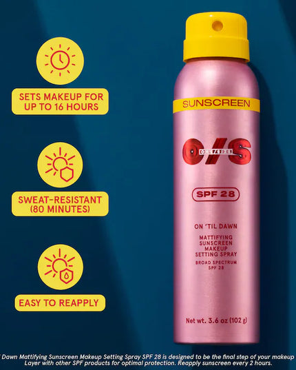 ONE/SIZE by Patrick Starrr 
On 'Til Dawn Mattifying Sunscreen Makeup Setting Spray SPF 28
