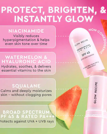 Glow Recipe Watermelon Glow Niacinamide Dew Balm Face Sunscreen Stick- SPF 45