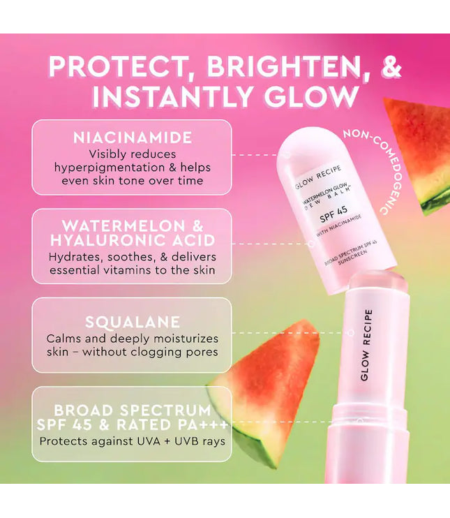 Glow Recipe Watermelon Glow Niacinamide Dew Balm Face Sunscreen Stick- SPF 45