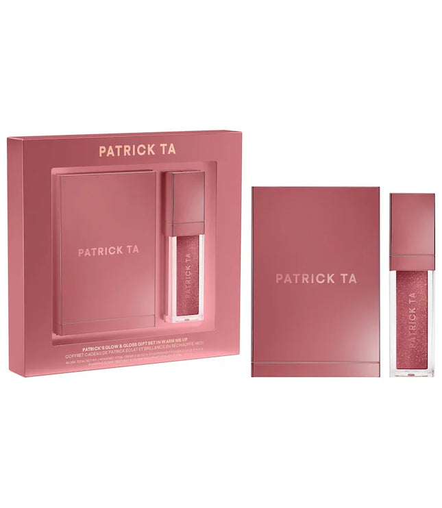 PATRICK TA 
Patrick's Glow and Gloss Set: Major Headlines Blush Duo and Plumping Lip Gloss Makeup Gift Set
