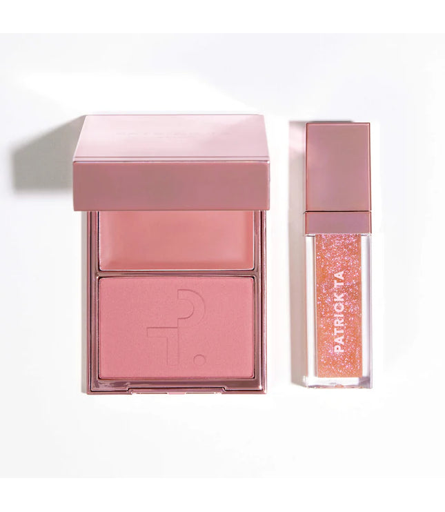 PATRICK TA 
Patrick's Glow and Gloss Set: Major Headlines Blush Duo and Plumping Lip Gloss Makeup Gift Set