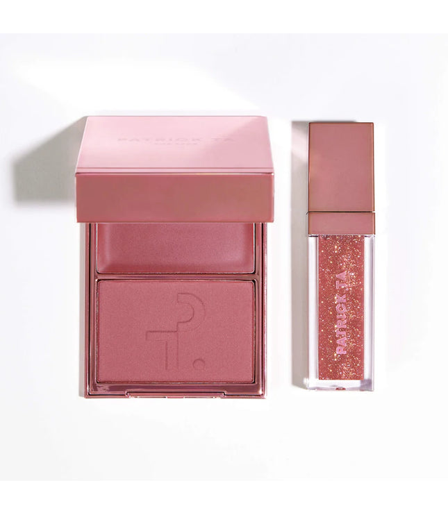 PATRICK TA 
Patrick's Glow and Gloss Set: Major Headlines Blush Duo and Plumping Lip Gloss Makeup Gift Set